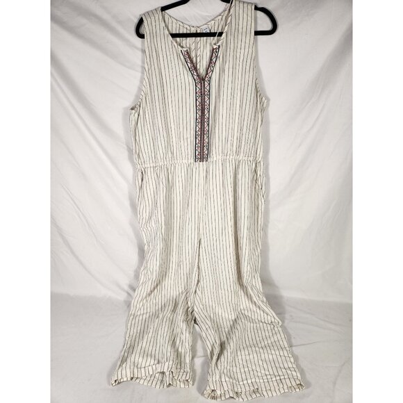 NWOT Old Navy Womens Linen Jumpsuit Capri Embroidery Boho Festival Resort XXL - Picture 1 of 5